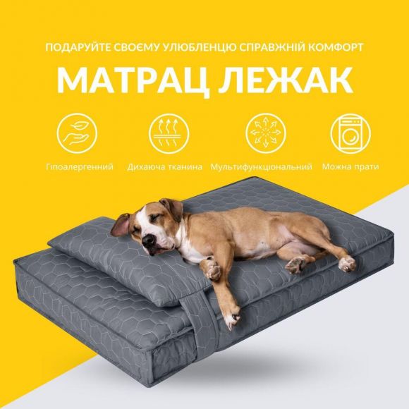 Лежак-матрас для собак IDEIA с подушкой 80х120 см, лежанка для домашних питомцев, съёмный чехол, ортопедическая поддержка Лежак-матрас для собак IDEIA с подушкой 80х120 см, лежанка для домашних питомцев, съёмный чехол, ортопедическая поддержка