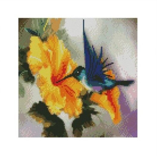 Алмазна картина СА-0016 "Колібрі та жовті квіти", розміром 30*30см Алмазна картина СА-0016 "Колібрі та жовті квіти", розміром 30*30см