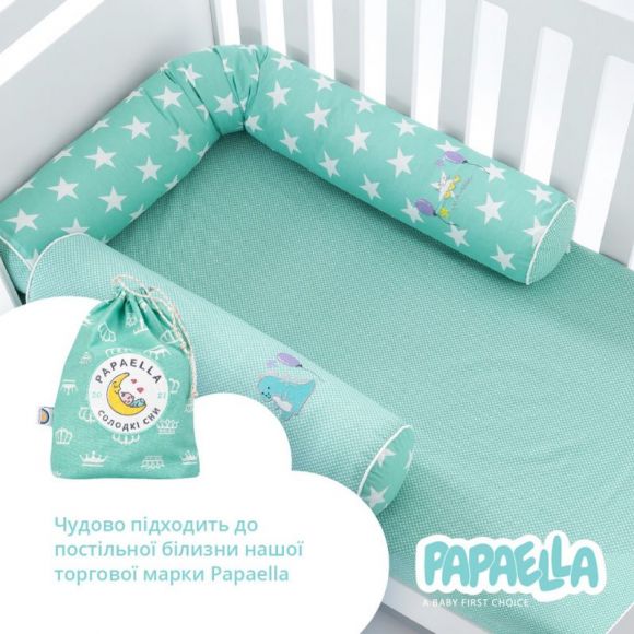 Бортик валик защитный мультифункциональный PAPAELLA 60х15 см 120х15 см в детскую кроватку мята