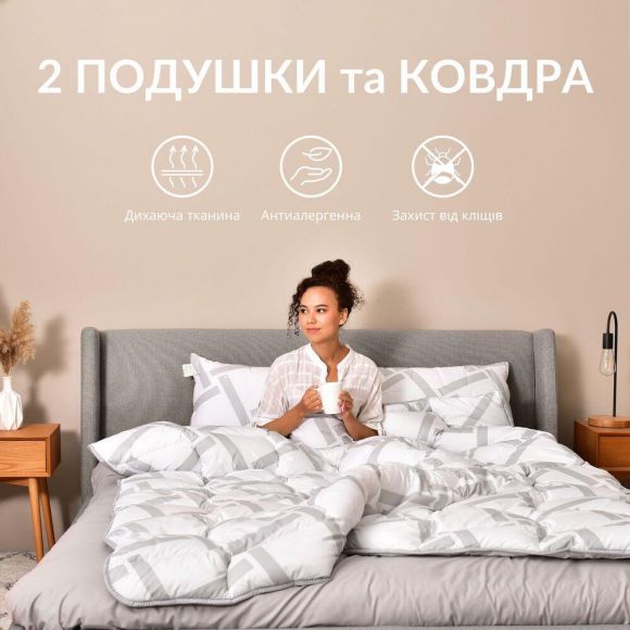 Набор спальный одеяло 200х220 см та 2 шт подушка 50х70 см Elegantly IDEIA аналог лебяжьего пуха, искусственный пух Набор спальный одеяло 200х220 см та 2 шт подушка 50х70 см Elegantly IDEIA аналог лебяжьего пуха, искусственный пух