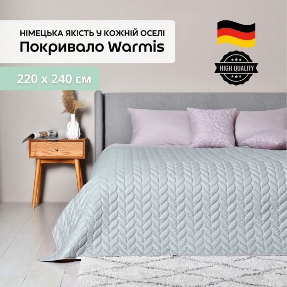 Покрывало на кровать 220х240 см Warmis двухстороннее прочная стежка ткани, антиаллергенное волоконо мята серое Покрывало на кровать 220х240 см Warmis двухстороннее прочная стежка ткани, антиаллергенное волоконо мята серое