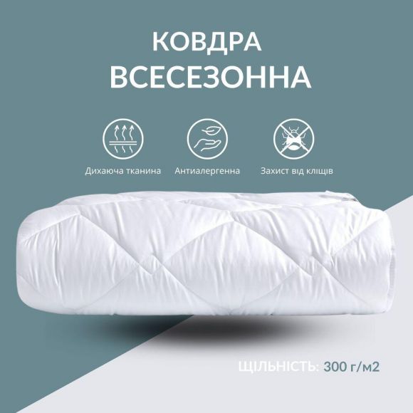 Одеяло ДобраНіч IDEIA 200х220 см всесезонное антиалергенное пл 300 г/м2 белое Одеяло ДобраНіч IDEIA 200х220 см всесезонное антиалергенное пл 300 г/м2 белое