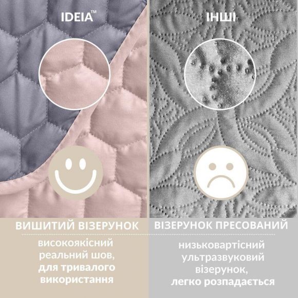 Покрывало на кровать двустороннее 220х240 см IDEIA Silhouette + 2 декоративные подушки 50х50 см с вышивкой, стёганый комплект